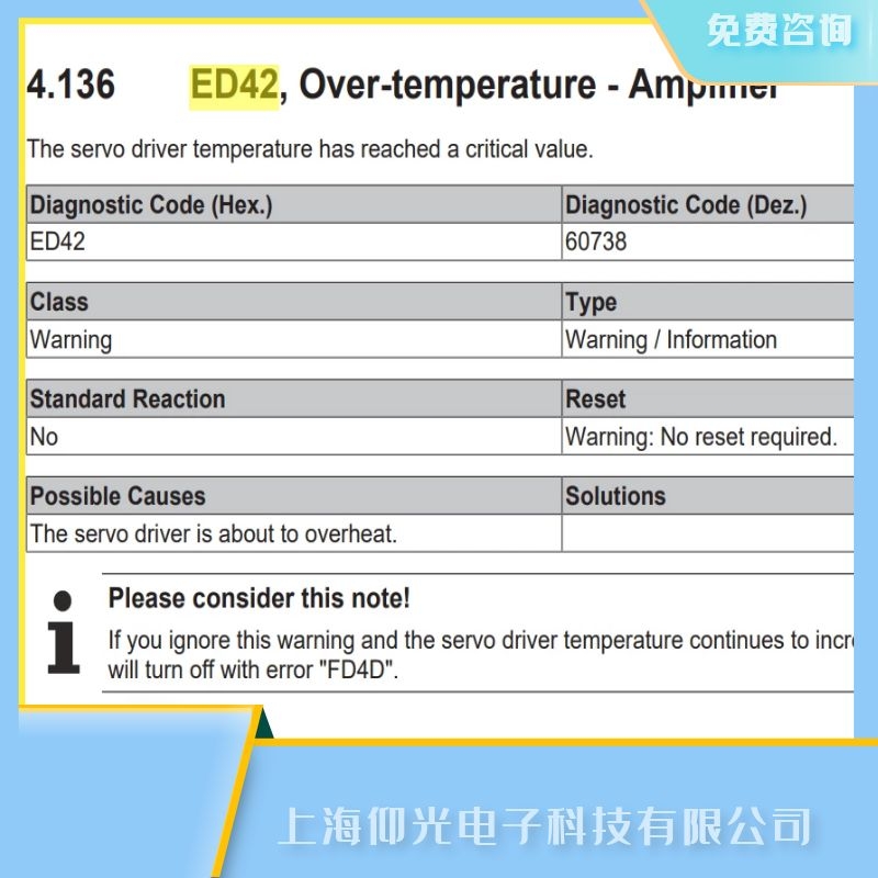 浙江beckhoff倍福伺服驅(qū)動器ED42過溫/放大器故障代碼維修中心電話